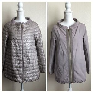 Herno REVERSIBLE coat tan beige zip quilt down jacket pockets puffer padding